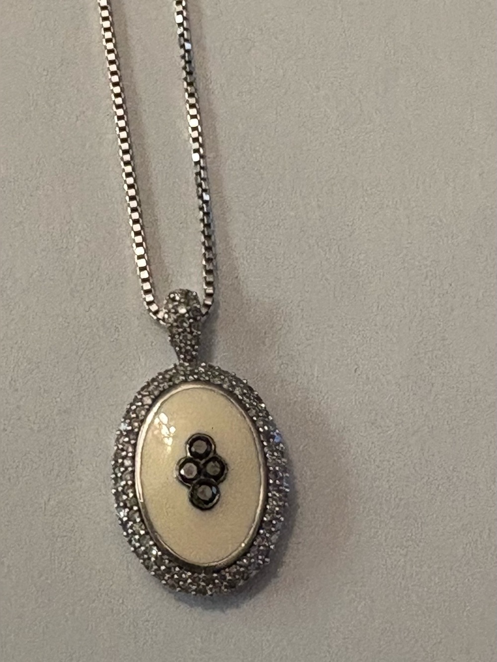 Affinity white pave & black diamond sterling necklace.